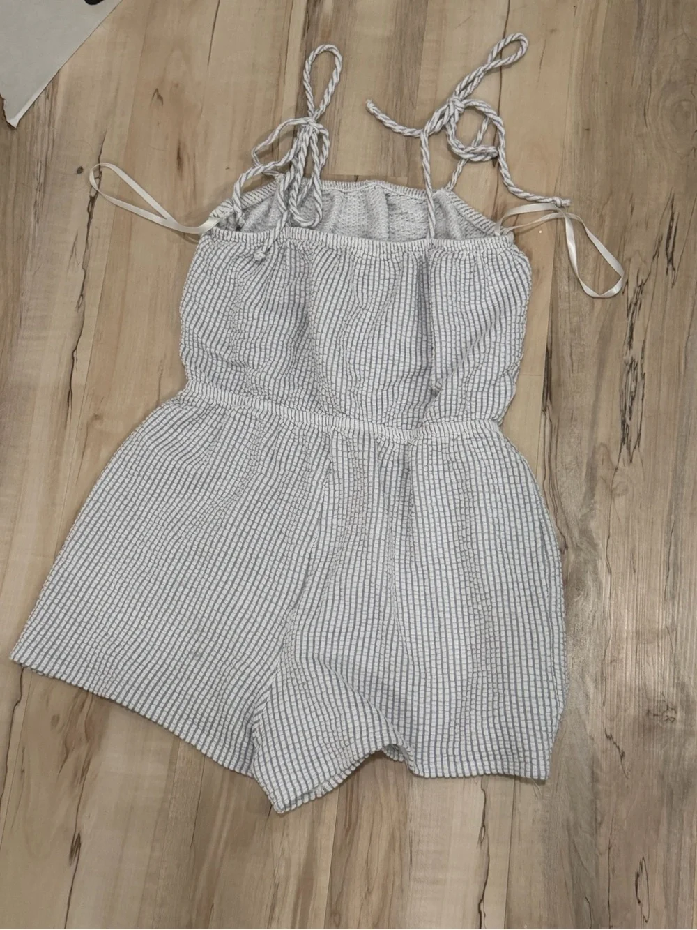 Green Envelope Cream and Gray Striped Tie-Shoulder One-Piece